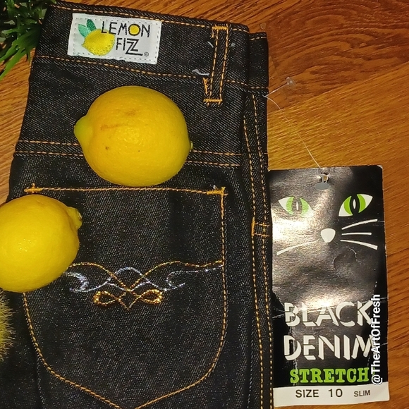LEMON FIZZ Black WASH Denim Vintage Style Jeans for Girls NWT - Picture 2 of 13